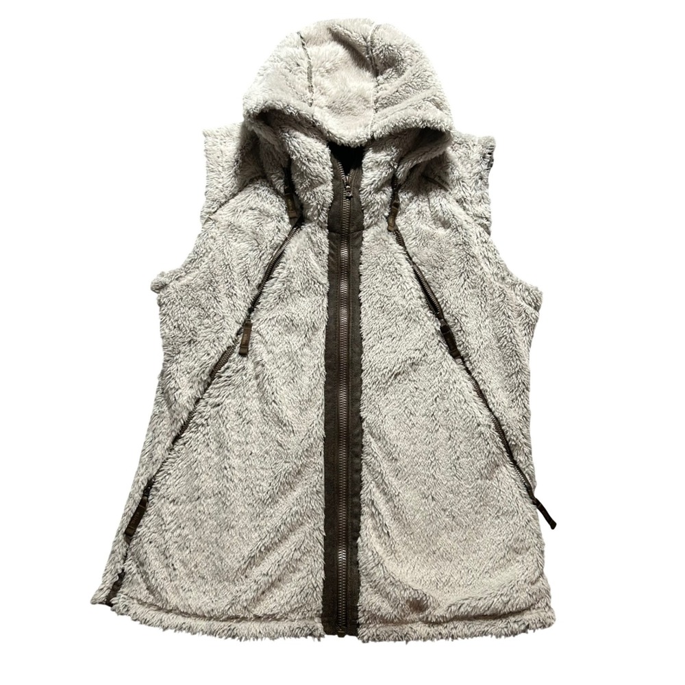 Kuhl Flight Vest Women Large Gray Hooded High Pile Fleece Full Zip Outdoor